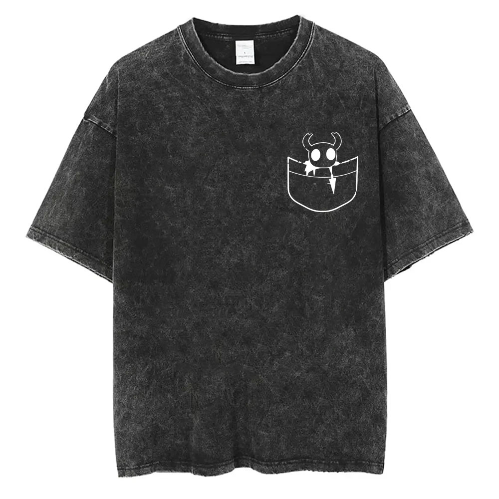 Retro Gaming T Shirt - Gewassen Vintage Game Hollow Knight Pocket